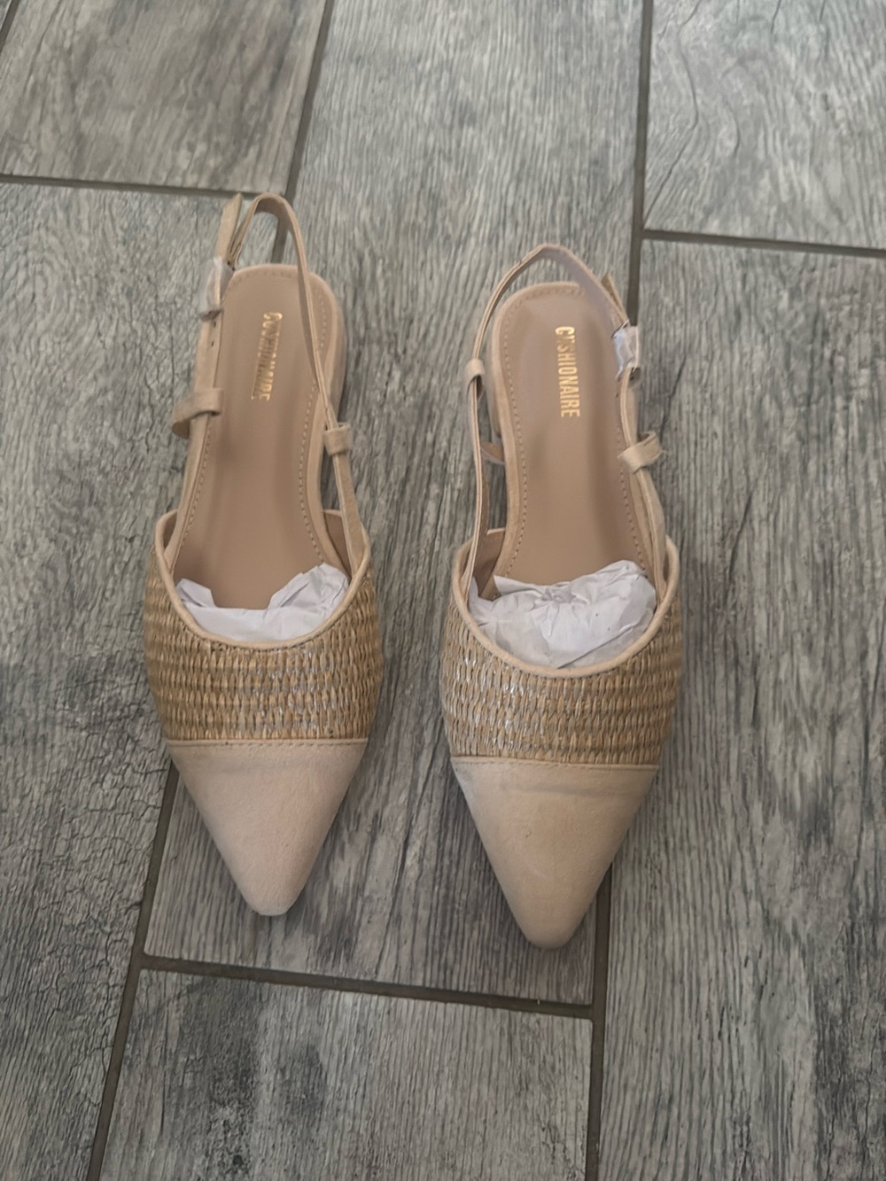 Women's Beige Pointed Slingback Flats